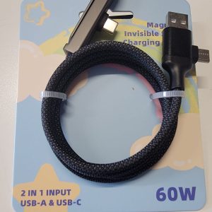 SKUNKWORX 60W 2in1 USB-C/USB-A to USB-C Cable 1m